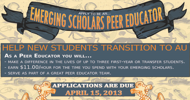 Apply to be an Emerging Scholars Peer Educator! Click here for more information!